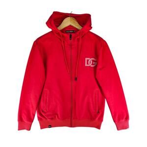 RED ZIP-UP HOODED SWEATSHIRT WITH W/ DG LOGO MADE IN COLOMBIA SIZE LARGE COTTON